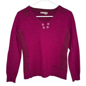 Smartwool Women's Merino Wool Pink V-Neck Button Sweater Medium